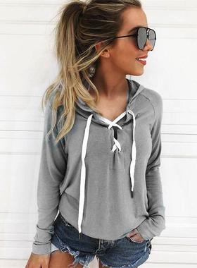 Sexy open-chested sweatshirt lace-up hooded for V-neck