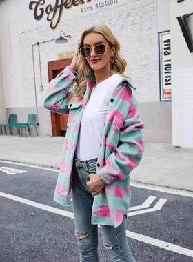 vintage plaid shirts women autumn winter long single