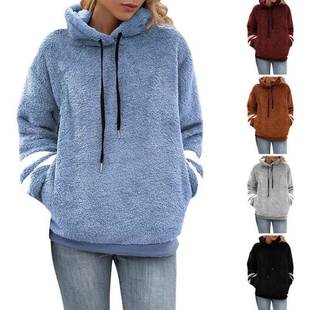 patchwork fur long sleeved hooded Womens threaded loose