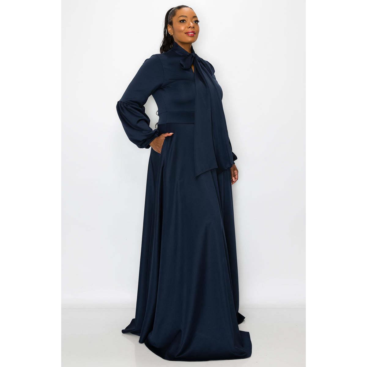 Solid Color Gown Plus Pockets Dress Zipper Evening with