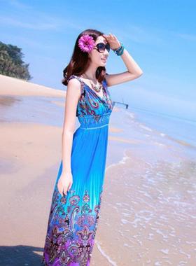 dress long length floor bohemian summer dress beach print