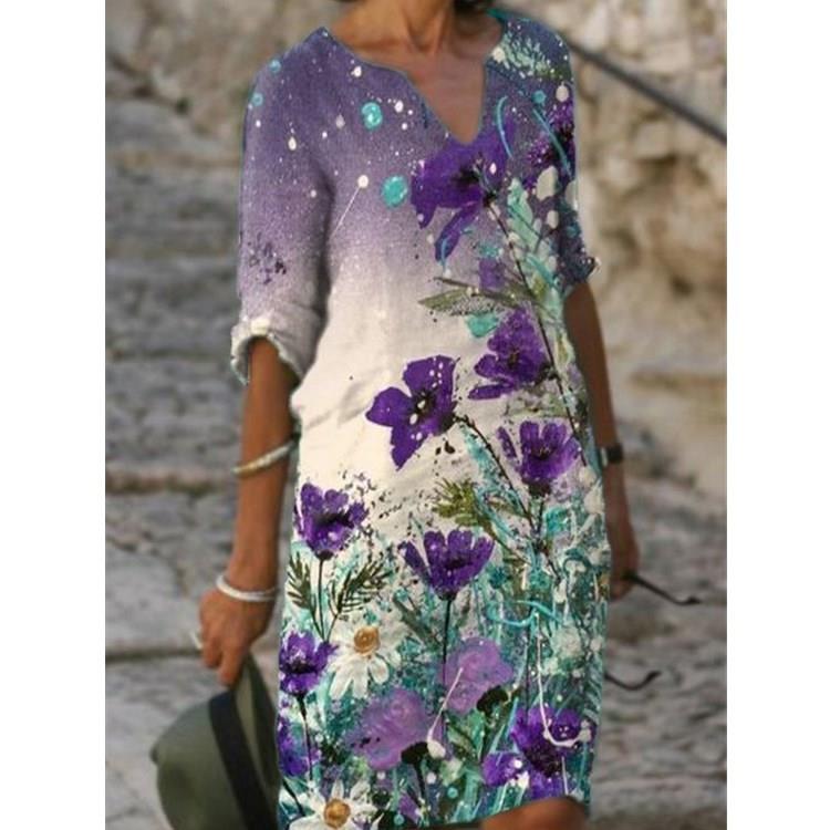 Loose Bamboo Fiber Linen Floral Short Sleeves for Women
