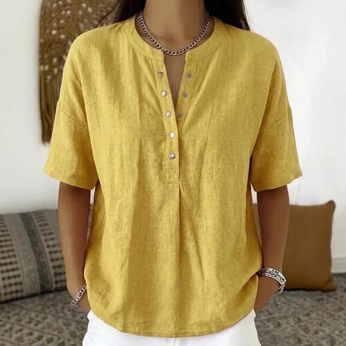 Women Tops V Neck Closure Short Sleeve Pullover Tops Pure