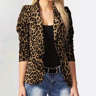print full blazers long outerwear classic leopard jacket