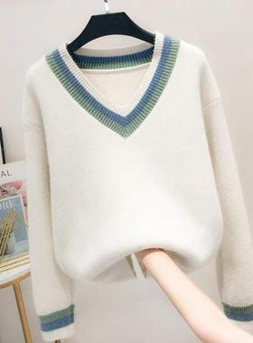 Colorblocked ferret fleece sweater for women loose top