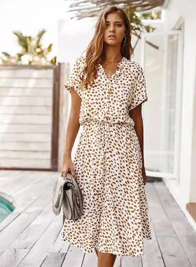 dress dot polka button-lace dress red elegant V-neck