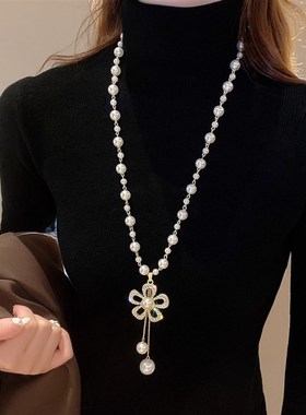 毛衣炼大气高级感覆古轻奢字母小香风珍珠花朵时尚长款女项饰