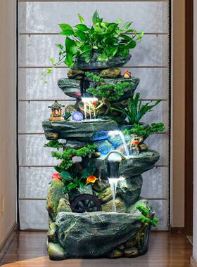 大型落地假山喷泉水景客厅办公室内风水轮加湿器喷雾流水装饰摆件