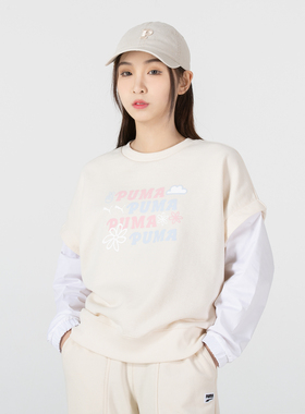 Puma彪马女服2-Fer Graphic Vest Top撞色长袖卫衣舒适户外休闲服