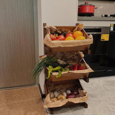 厨房水果蔬菜置物架多层大容量复古风储物架落地式果蔬整理收纳篮