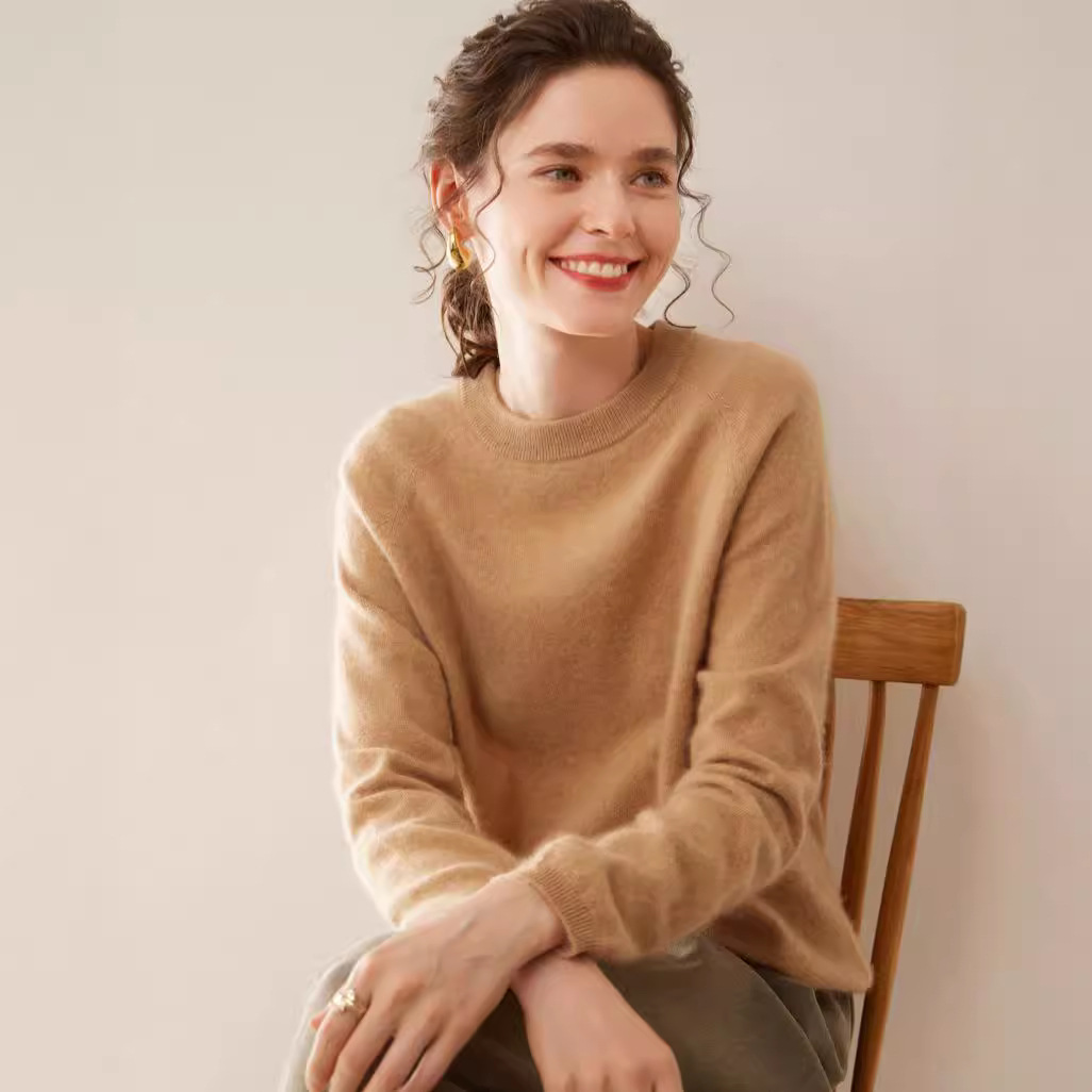 清仓特价圆领山羊绒女士插肩羊绒宽松内搭毛衣新款套头针织打底衫