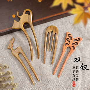 双钗发簪古风高级感发饰新中式百搭发钗日常通勤发簪u型双钗清仓