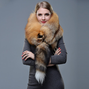 正宗芬兰进口整只银蓝狐狸毛领围脖真皮草围巾男女整皮披肩十字狐