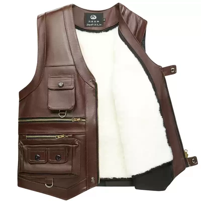 正宗进口秋冬季中老年羊毛马甲男款皮毛一体坎肩保暖加厚牛皮背心