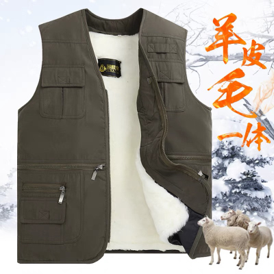 正宗澳洲进口真羊毛马甲男皮毛一体背心马夹中老年人爸爸保暖加厚