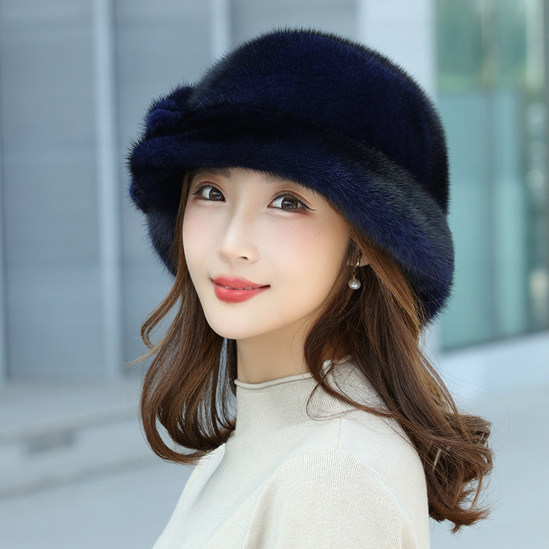正宗美国进口水貂皮草帽子女年轻整貂软礼帽护耳保暖妈妈帽滑雪帽