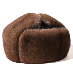 正宗美国进口中老年水貂皮草帽子男青根貂护耳雷锋帽户外保暖棉帽