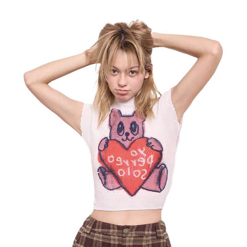 iscreamcolour MOF 褶皱衫 爱心熊印花短袖T恤童趣印花短袖T恤