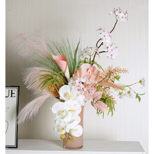 轻奢花艺摆件粉绿色仿真花帝王花束样板软装客厅前台玄关桌面摆设