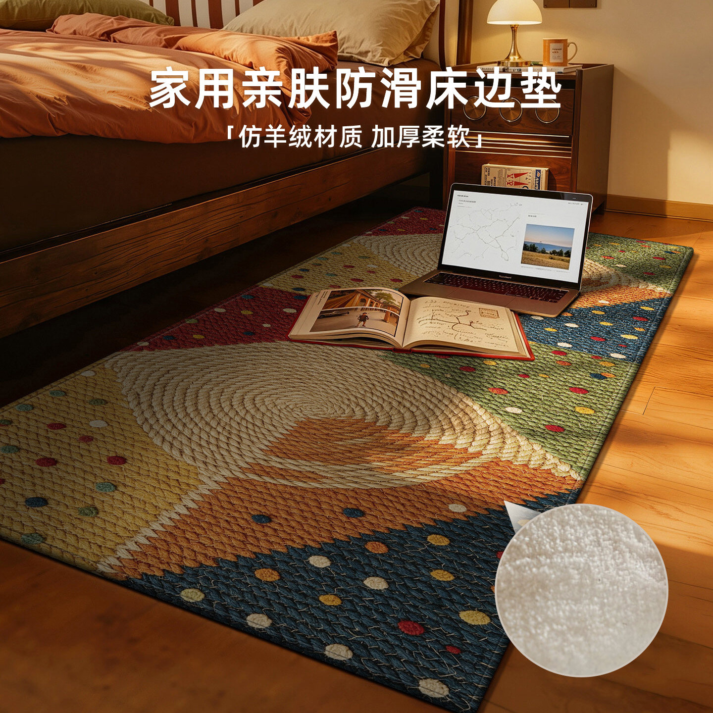 卧室床边地毯轻奢高级阳台飘窗垫地毯艺术感防滑免打理耐脏床边毯
