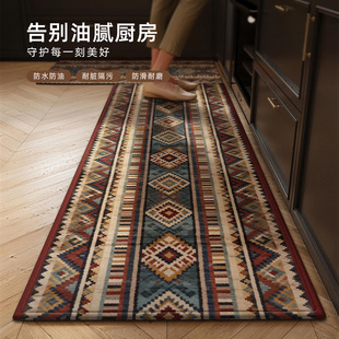厨房地垫民族风耐脏防滑脚垫吸水吸油美式 复古家用长条防摔垫地毯