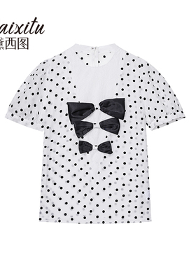 【仙女小洋洋专享】蝴蝶结装饰短袖衬衫-1011000T32C0025