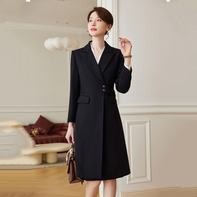职业女装黑色毛呢大衣女冬季售楼经理显瘦遮肚工作服中长款