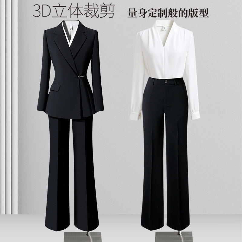 春秋西装套装女职业正装气质修身黑色西服OL通勤上班珠宝店工作服