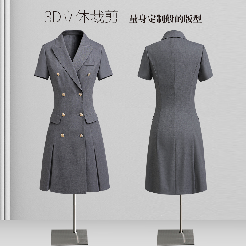 职业连衣裙女夏季西装裙高级感灰色气质时尚通勤工装珠宝店工作服