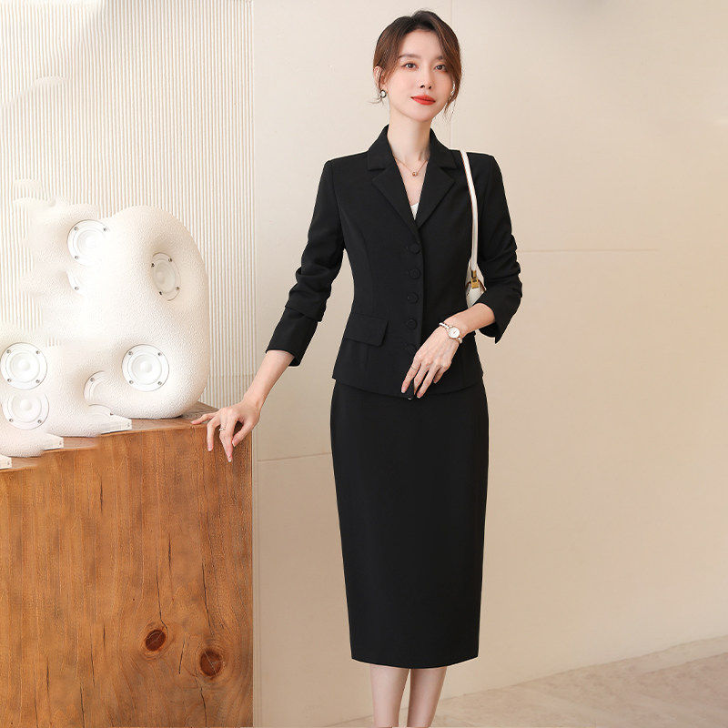 诗璐雅职业套装女时尚黑色西装正装春秋款长袖西服气质经理工作服