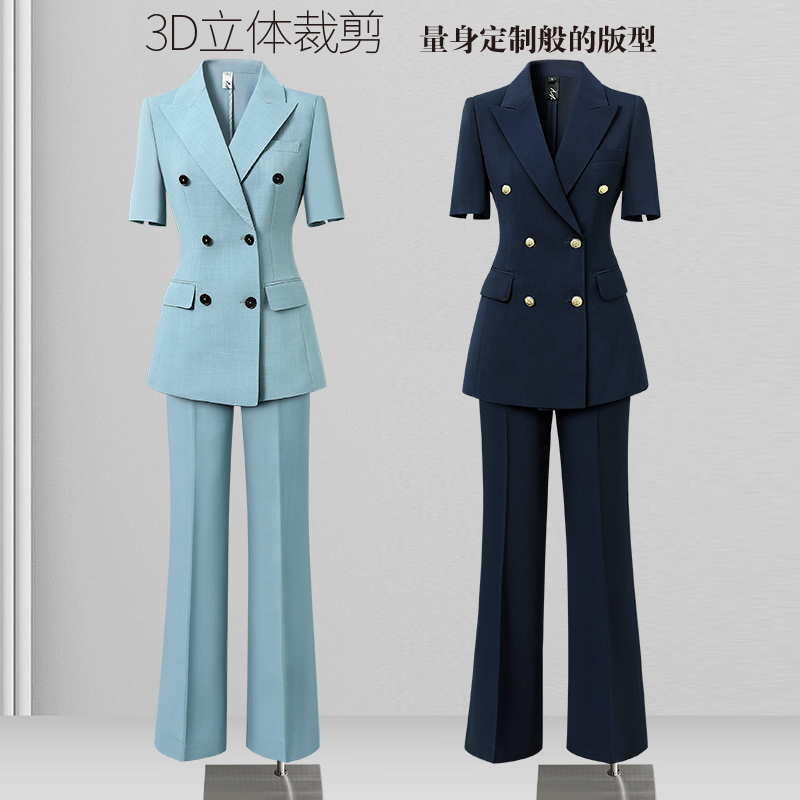 阔腿裤西装套装女2024新款夏款职业通勤正装双排扣西服上班工作服