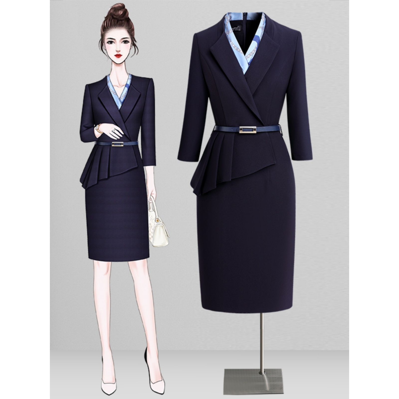 职业连衣裙女春秋气质干练商场导购前台工装售楼部案场客服工作服