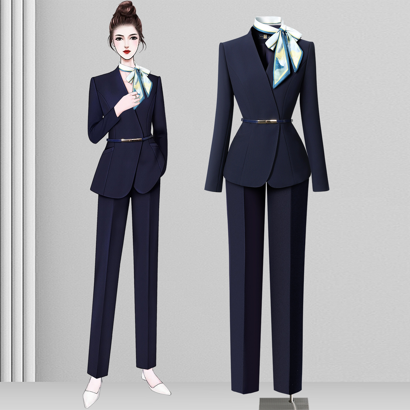 前台接待职业装套装女西装秋季气质时尚案场客服酒店售楼部工作服