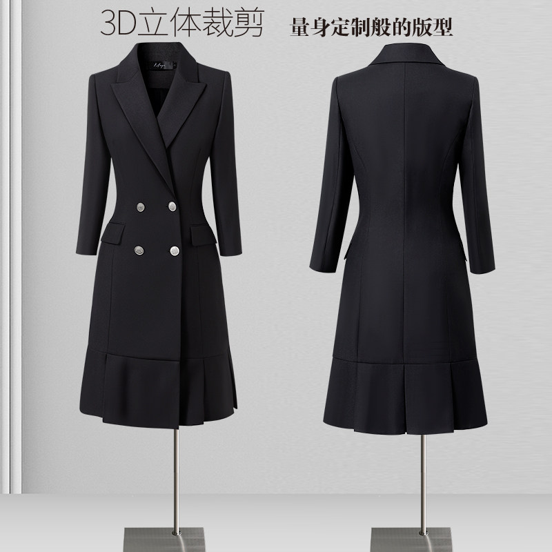 黑色职业连衣裙女春秋2025新款西装连衣裙气质收腰日常通勤工作服