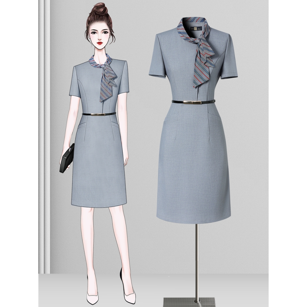 职业连衣裙女气质收腰酒店前台工装案场客服接待水吧售楼部工作服