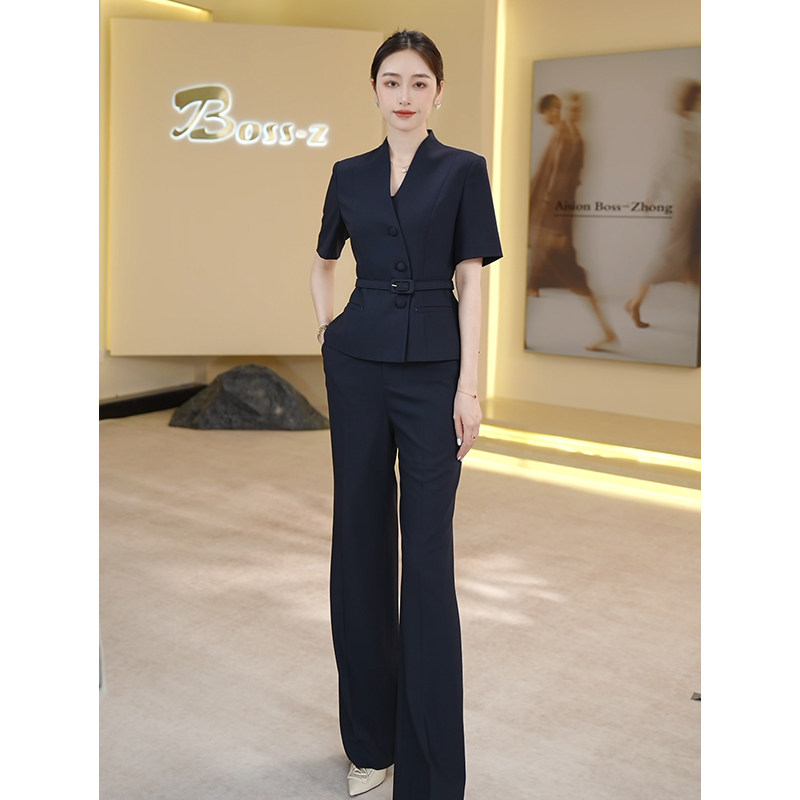 钟老板高端藏青色西装套装女2025夏季薄款气质通勤职业装时尚正装