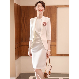 高端西装连衣裙高级感白色职业装套装气质五分袖正装女工作服春秋