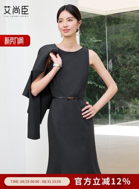 艾尚臣新款黑色无袖连衣裙气质优雅赫本风小黑裙职场正式场合裙子