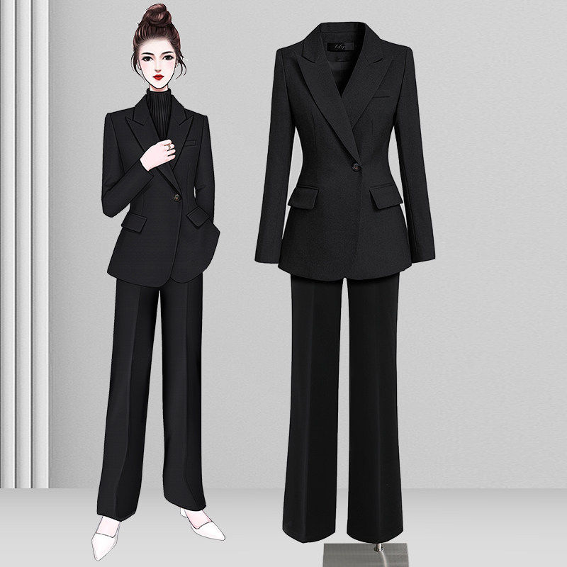 黑色西装外套女秋冬高级感西服阔腿裤通勤面试正装职业套装工作服