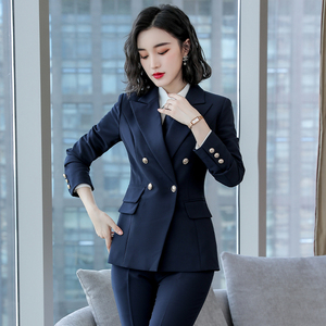 诗璐雅通勤职业装气质秋冬双排扣修身西装外套女物业酒店经理工装