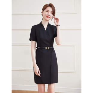 诗璐雅短袖职业通勤连衣裙女2025夏简约商务行政气质工装裙子黑色