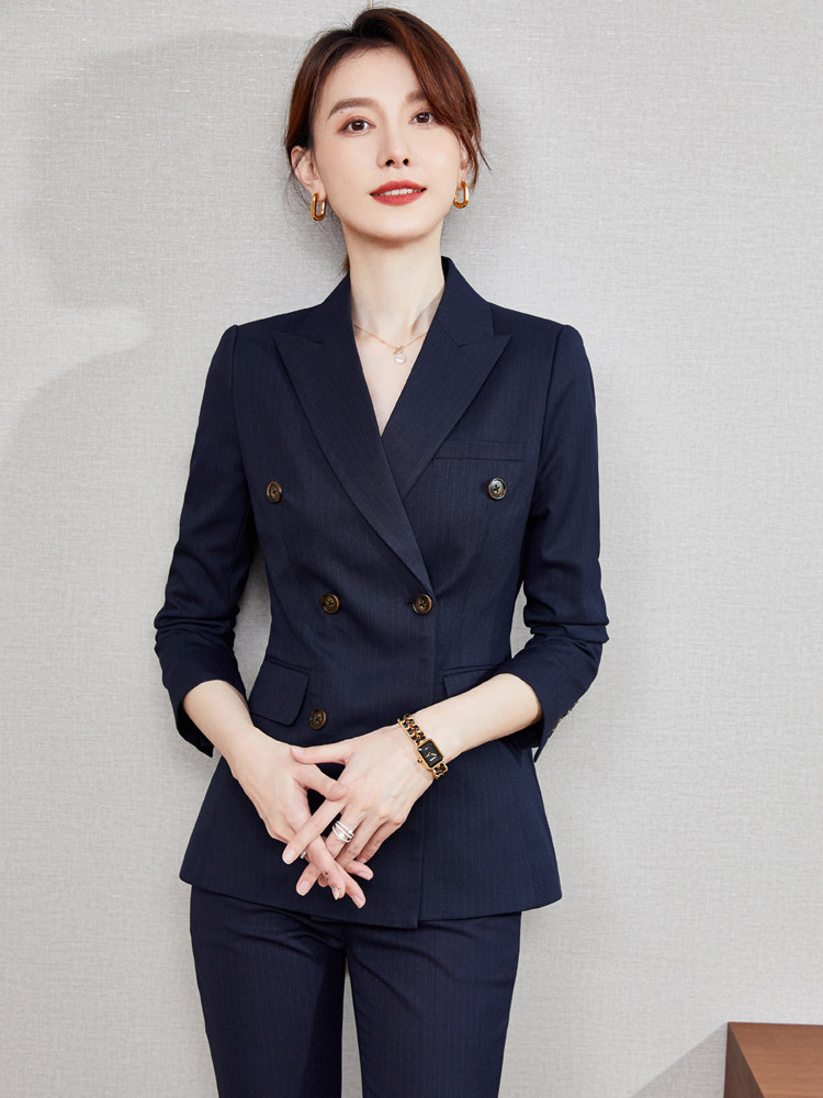 职业套装女时尚气质女神范高端条纹西装正装银行白领售楼部工作服