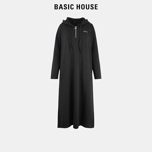 新款 Basic 连衣裙女2025春装 百家好黑色针织长袖 小众卫衣裙 House