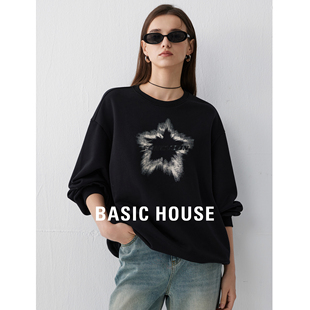 设计感上衣长款 Basic 新款 百家好宽松无帽卫衣女2025春装 House