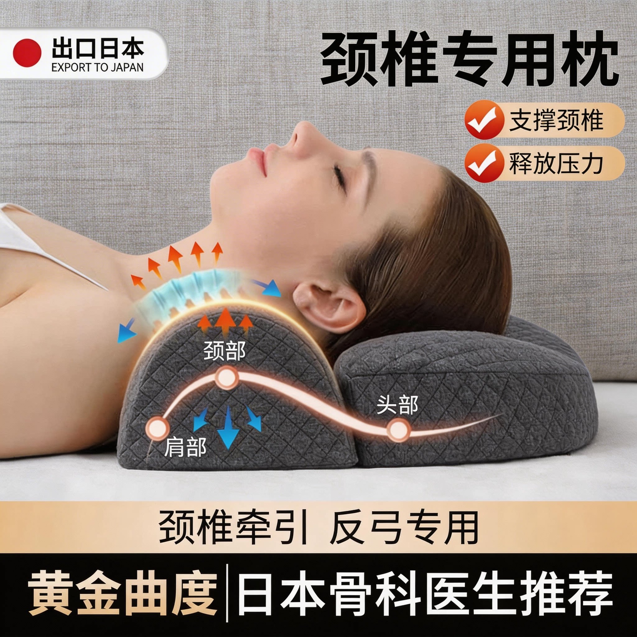 枕头护颈椎助睡眠颈椎记忆棉枕睡觉专用护颈枕曲度反弓牵引修复枕