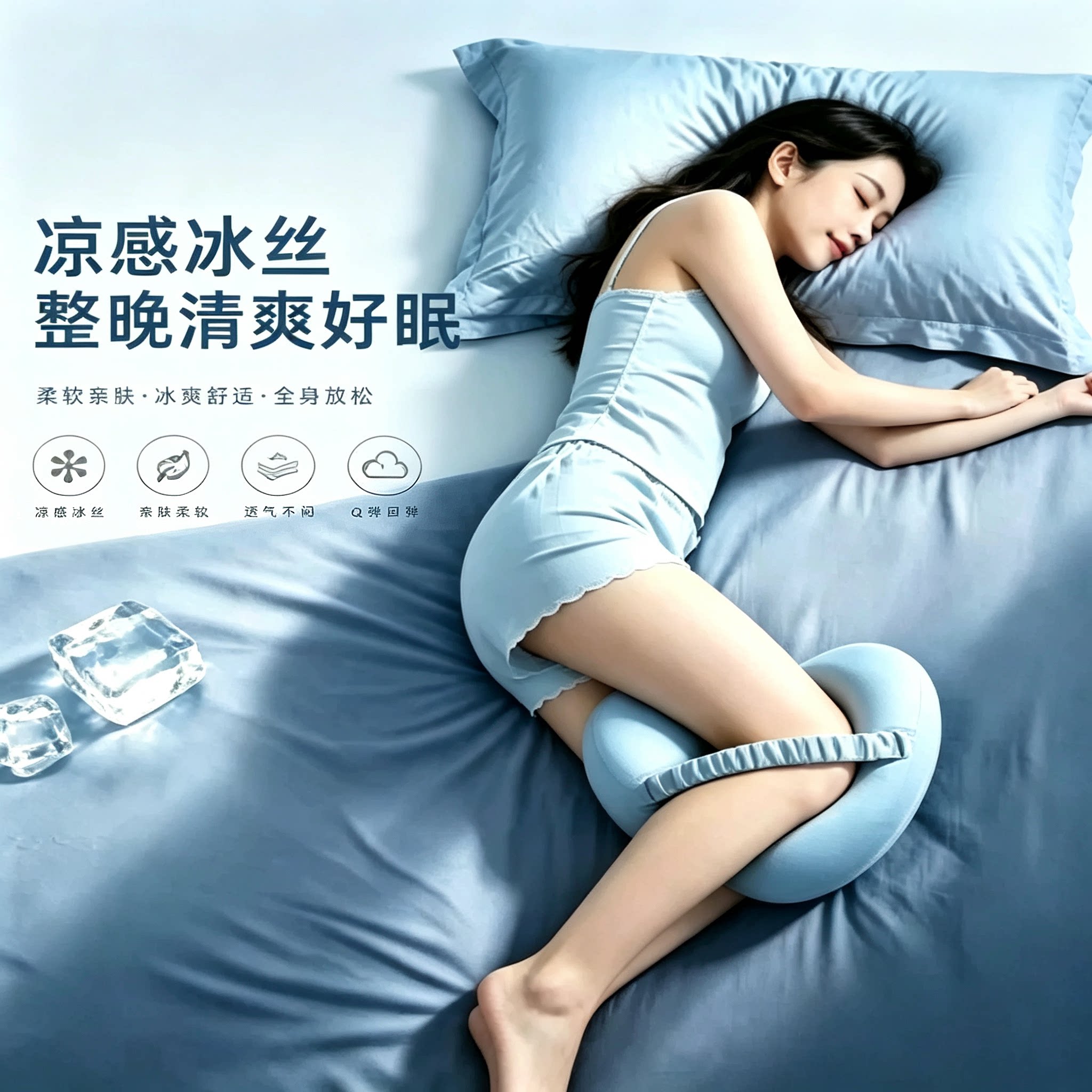夹腿枕夏季冰丝凉感抱枕睡觉专用腰椎间盘突出侧卧孕妇侧睡垫腿枕