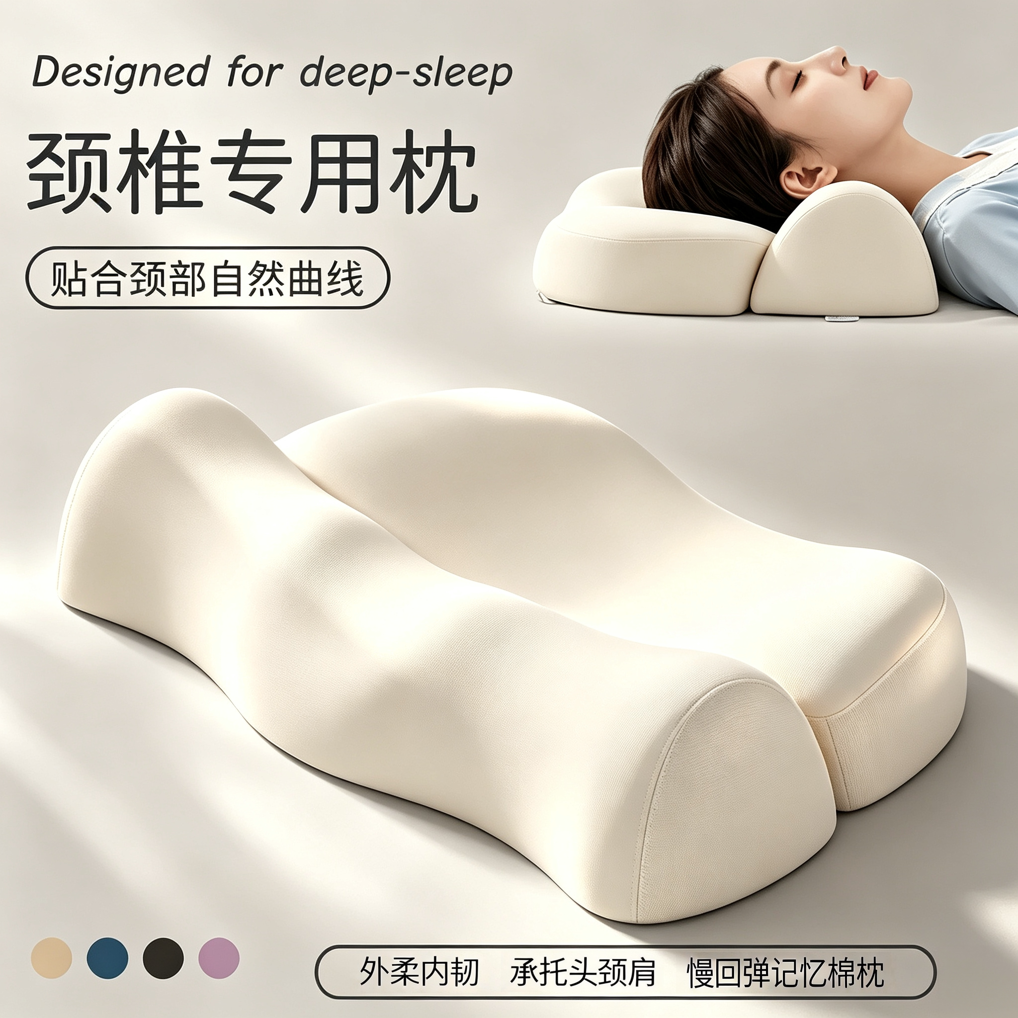 枕头梦蝶生升级款助睡眠护颈椎专用反弓牵引枕记忆棉枕头曲度变直