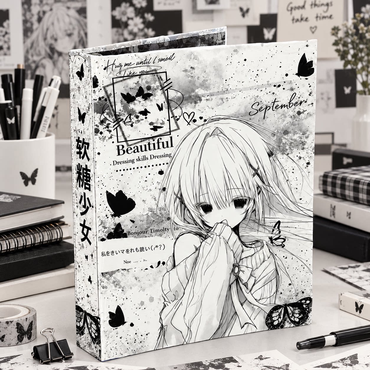 软糖少女二次元黑白插画手帐本