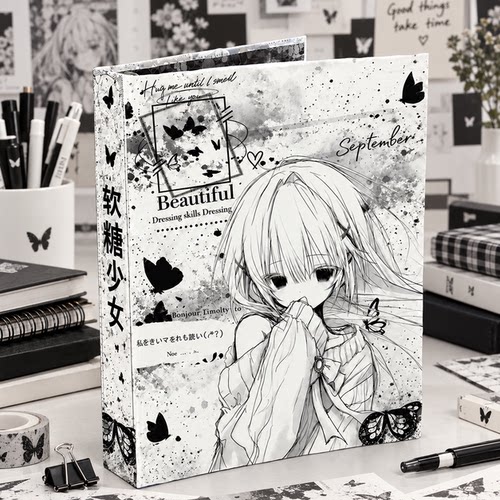 软糖少女二次元黑白插画手帐本
