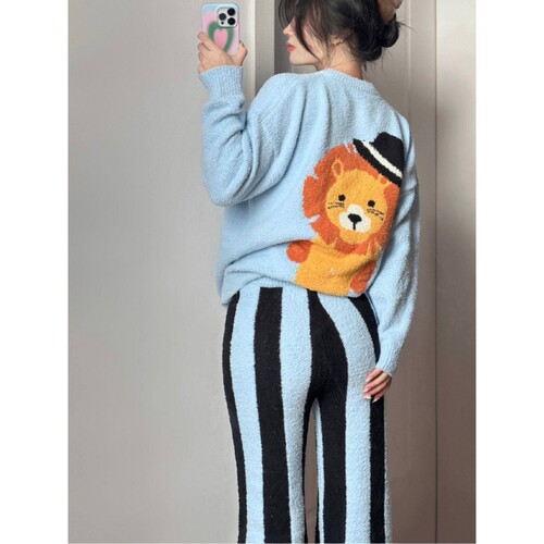 针织半边绒睡衣女冬季家居服套装